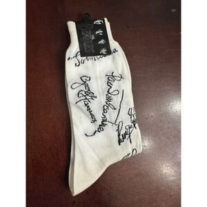 The Beatles Socks White Black Autograph Print Crew Socks Officially Licensed